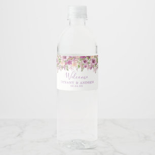 Violet Floral Wedding Welcome Water Bottle Label