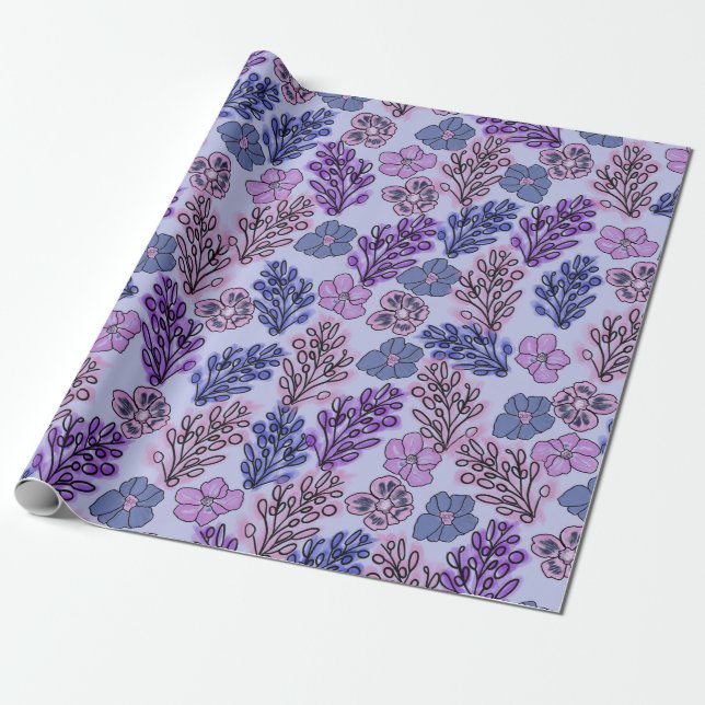 Violet Floral  Wrapping Paper (Unrolled)