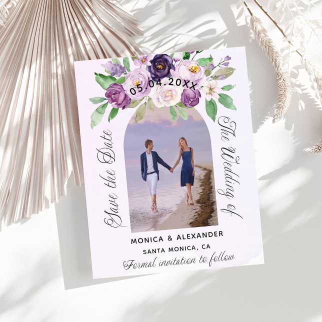Violet florals photo wedding budget save the date (Creator Uploaded)