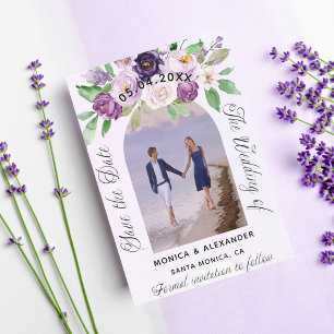 Violet florals photo wedding save the date