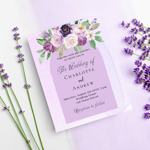 Violet florals purple budget wedding invitation
