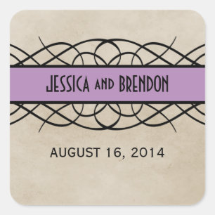 Violet Flourish Border Wedding Stickers