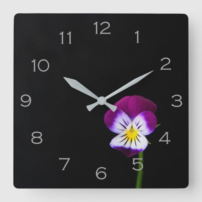 Violet Flower Grey Numbers wccn Square Wall Clock (Front)