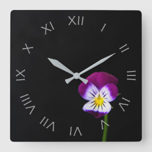 Violet Flower Grey Roman Numbers wc Square Wall Clock