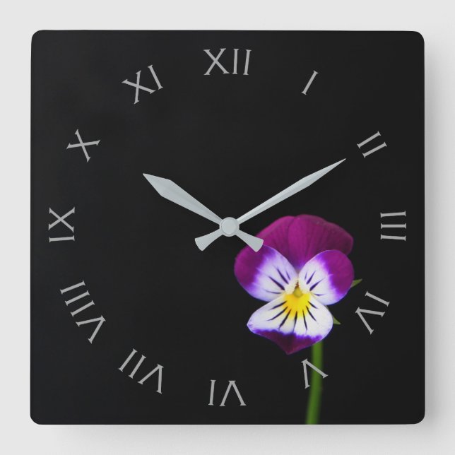 Violet Flower Grey Roman Numbers wc Square Wall Clock (Front)