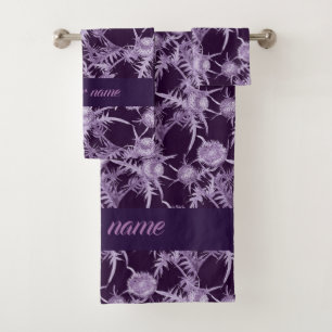 violet flower pattern bath towel set