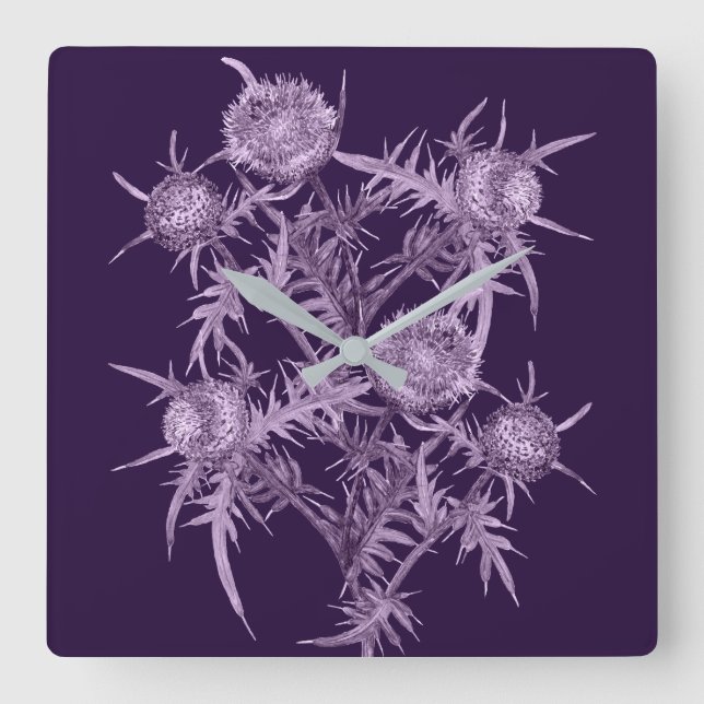 violet flower pattern square wall clock (Front)