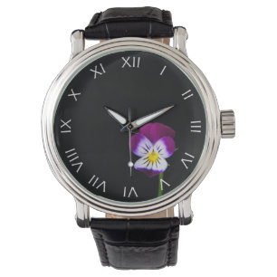 Violet Flower White Roman Numbers wacna Watch