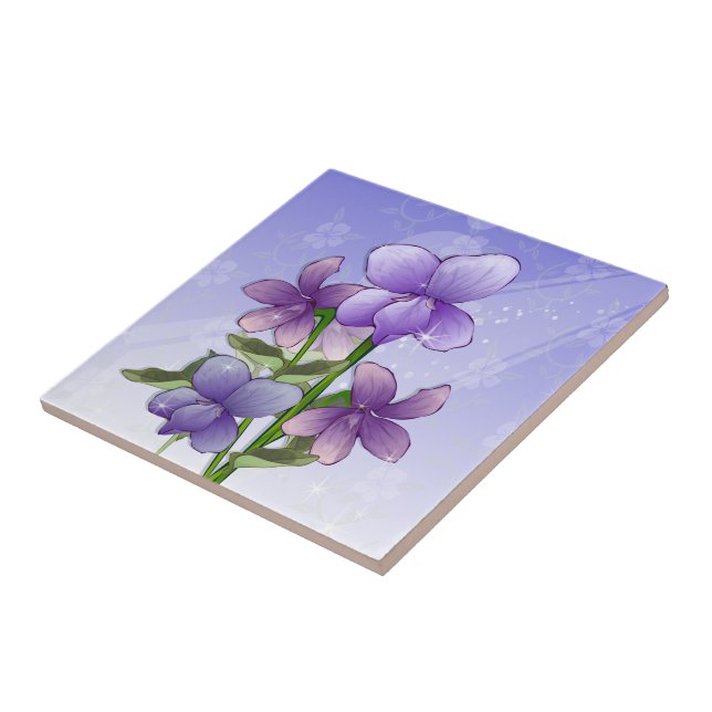 Violet flowers art tile (Side)