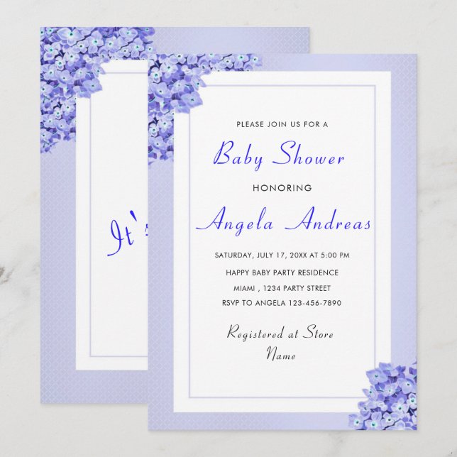 Violet Flowers Baby Girl Shower Invitation Catd (Front/Back)