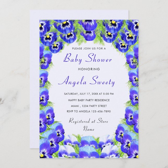 Violet Flowers Baby Shower Invitation (Front/Back)