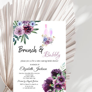 Violet Flowers Brunch & Bubbly Bridal Shower Invitation