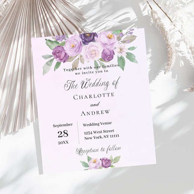 Violet flowers budget wedding invitation flyer (Creator Uploaded)