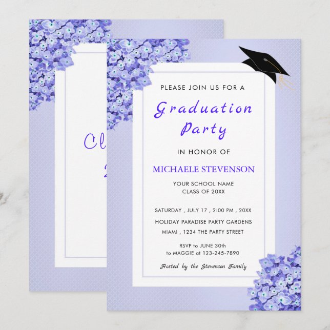 Violet Flowers Graduation Party Invitation (Front/Back)