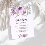 Violet flowers greenery birthday  invitation<br><div class="desc">A violet,  lavender watercolored background. Decorated with violet and purple watercolored flowers and greenery.  Personalise and add your name and party details.</div>