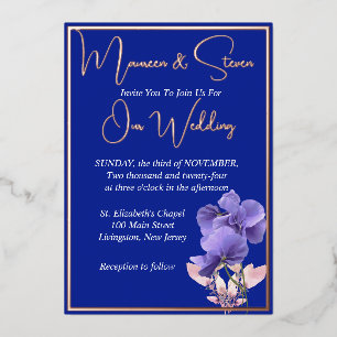 Violet Flowers on Royal Blue Wedding Rose Gold