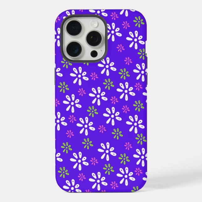 Violet Flowers Pattern iPhone 15 Pro Max Case (Back)