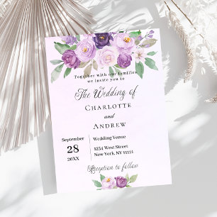 Violet flowers roses greenery wedding invitation