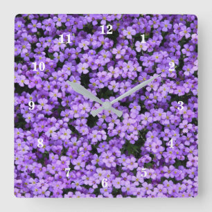 Violet Flowers Square Wall Clock
