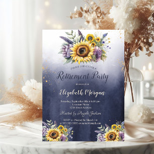 Violet Flowers Sunflowers Ombre Blue Retirement  Invitation