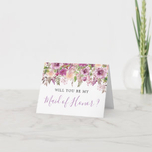 Violet Flowers Will You Be My Maid of Honour Card