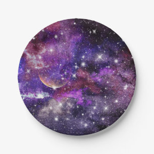 Violet Galaxy Milky Way With Planet Paper Plate