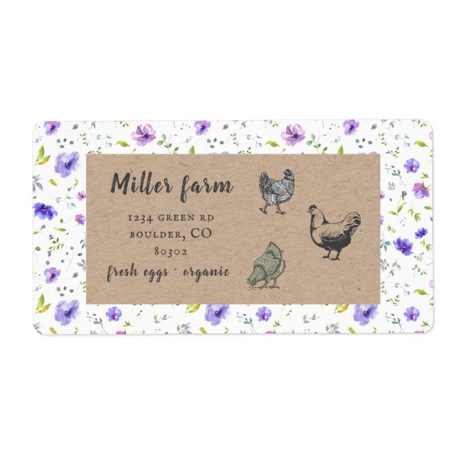 violet garden floral rustic script egg carton labe (Front)