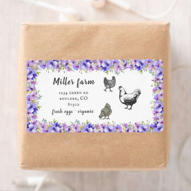 violet garden floral rustic script egg carton labe (Insitu)