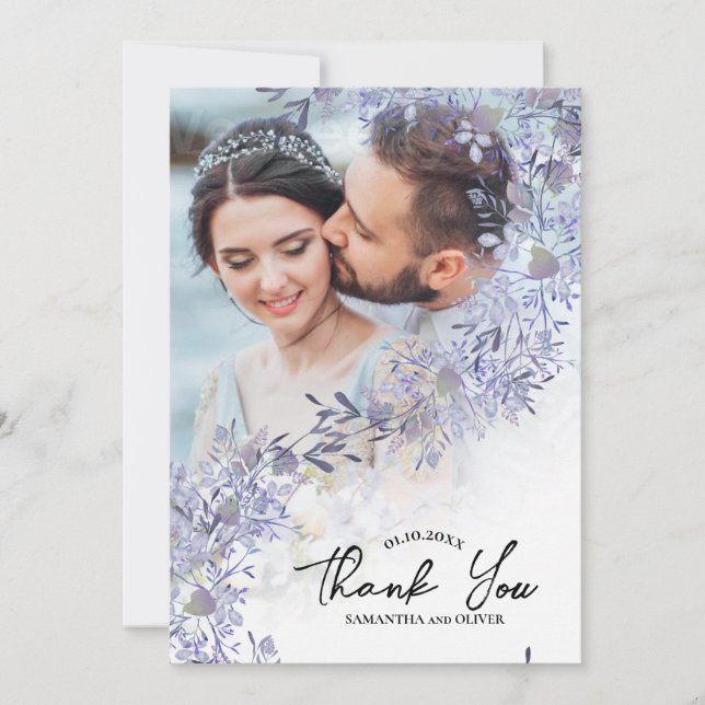 Violet Garden Wedding Photo Thank You Card (Front)