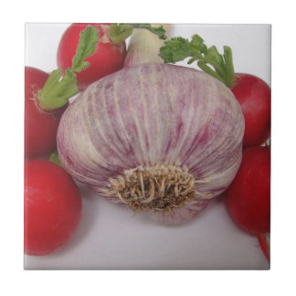 Violet garlic with radish tile
