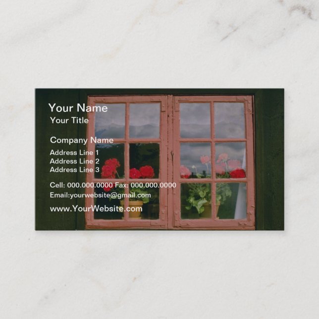 Violet Geraniums In The Window Of A Traditional Ho Business Card (Front)