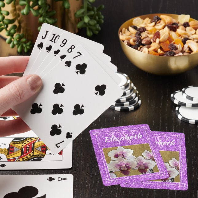 Violet Girly Glitter Initial Monogram Custom Photo Playing Cards (In Situ)