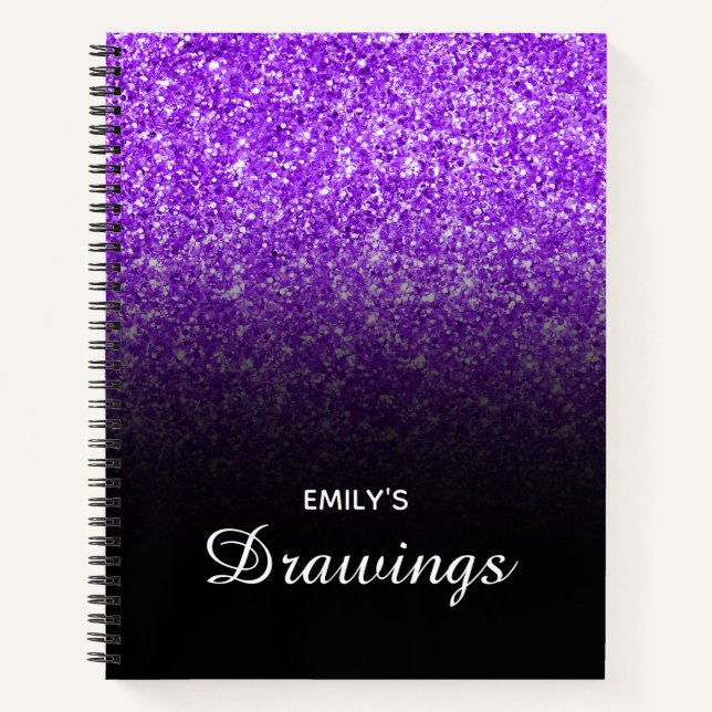 Violet Glitter Black Ombre Personalised Drawing Notebook (Front)