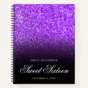 Violet Glitter Black Ombre Sweet Sixteen Guestbook Notebook