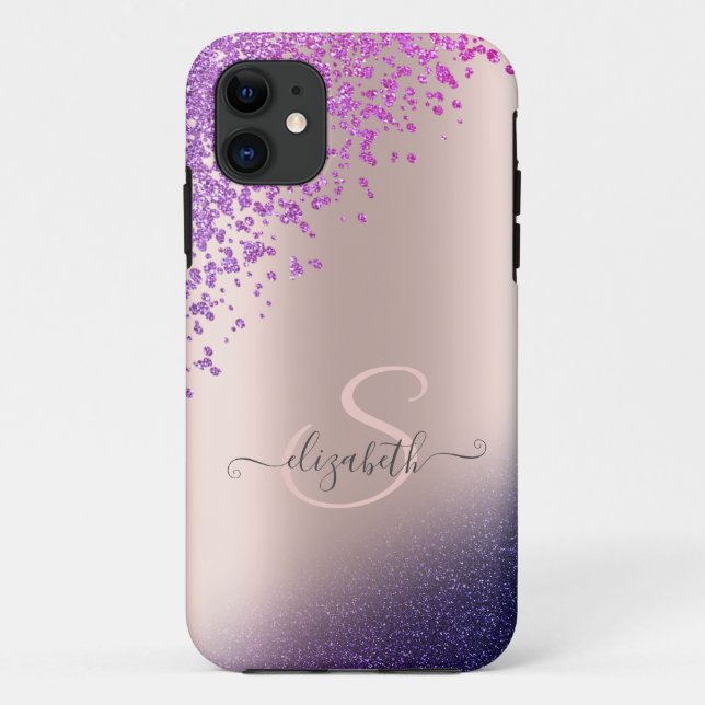 Violet Glitter Ombre Diamonds Case-Mate iPhone Case (Back)