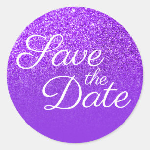 Violet Glitter Ombre Save the Date Classic Round Sticker
