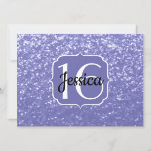 Violet glitter sparkle Sweet 16 Monogram Invitation
