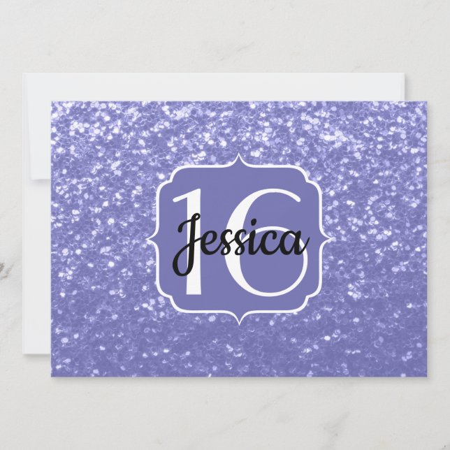 Violet glitter sparkle Sweet 16 Monogram Invitation (Front)