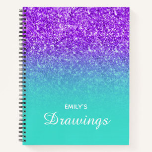 Violet Glitter Turquoise Gradient Drawing Notebook