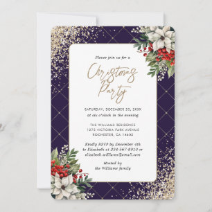Violet Gold Botanical Elegant Christmas Party Invitation
