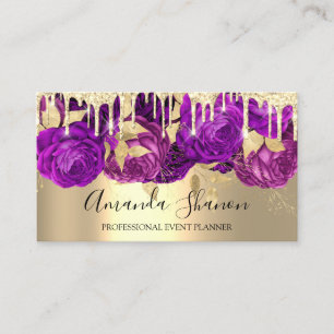 Violet Gold Drip Flower Logo Event Planner QRCode Business Card