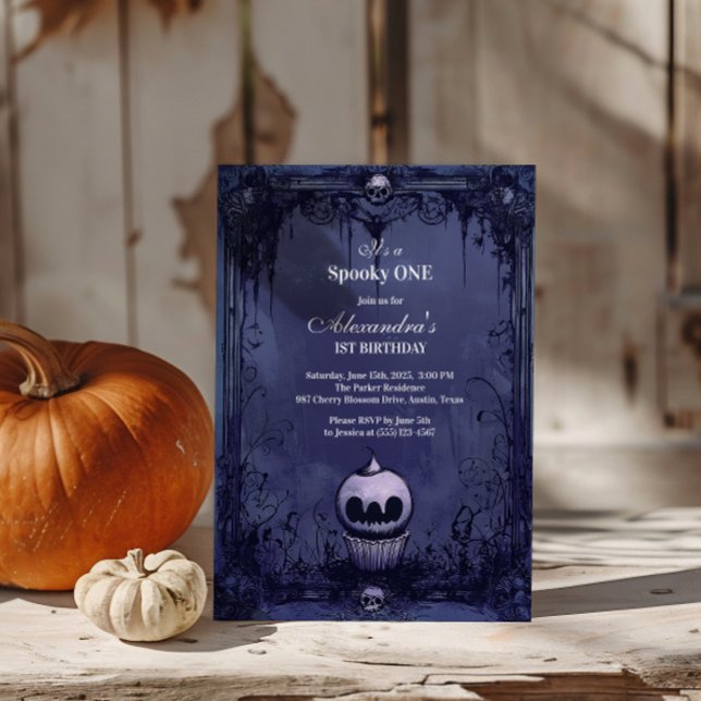 Violet Gothic Spooky ONE Birthday Invitation (Creator Uploaded)