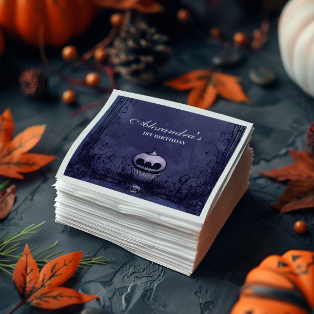 Violet Gothic Spooky ONE Birthday Napkin (Creator Uploaded)