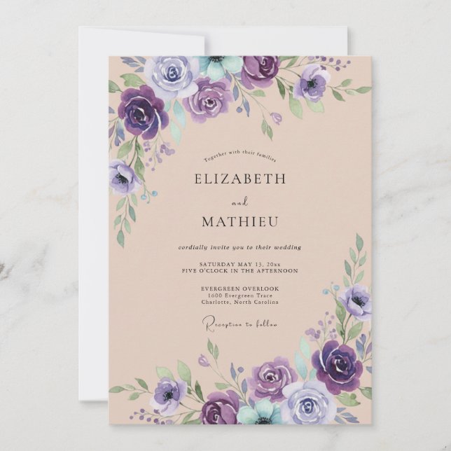 Violet Graceful Botanical Wedding Invitation (Front)