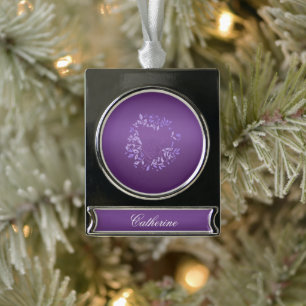 Violet Gradient Roses Wreath Silver Plated Banner Ornament