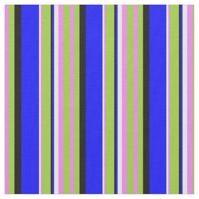 Violet, Green, Black, Blue & White Coloured Lines Fabric (Close Up)
