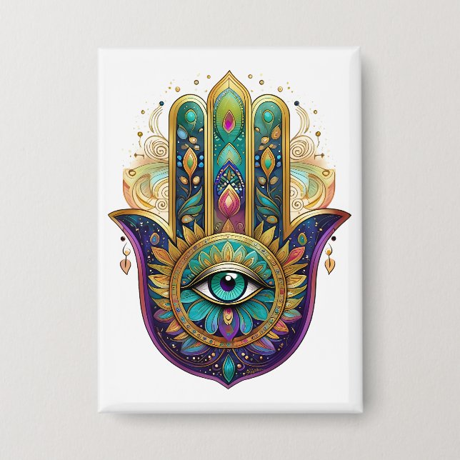 Violet Green Gold Petals Hamsa Turquoise Third Eye (Front)