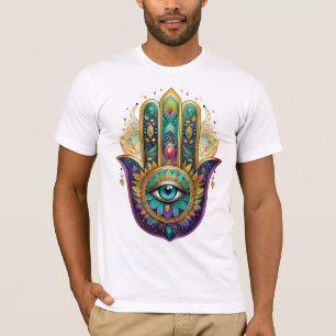 Violet Green Gold Petals Hamsa Turquoise Third Eye T-Shirt