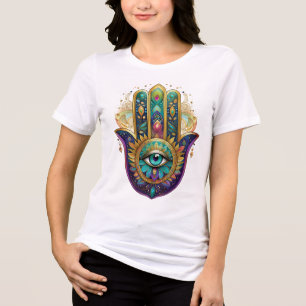 Violet Green Gold Petals Hamsa Turquoise Third Eye Tri-Blend Shirt