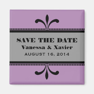 Violet/Grey Fancy Art Deco Save the Date Magnet
